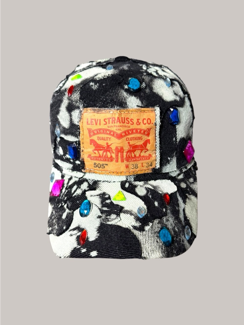 Levi's Black & White Denim Kids Cap with Multicolor Gem Accents